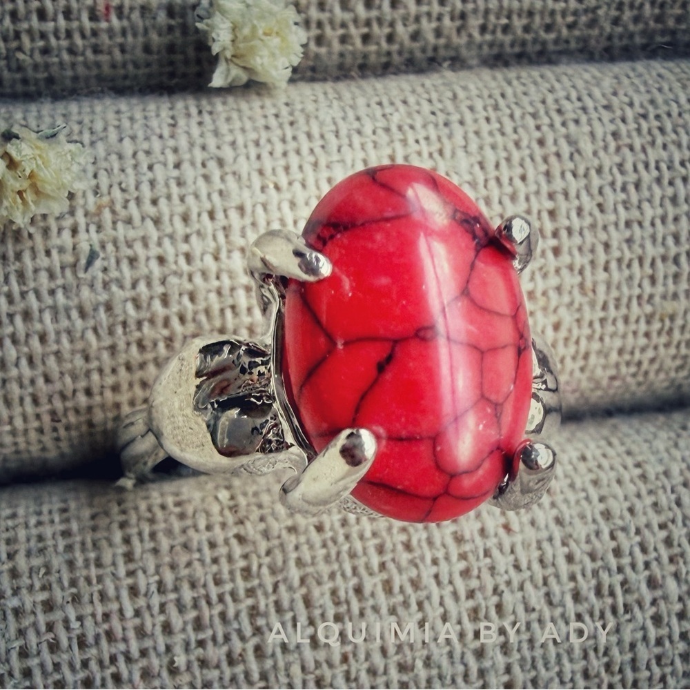 Red turquoise Stone Silver unisex Ring | pinky ring